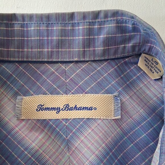 Tommy Bahama Shirt Men Large Purple Stripe Silk Cotton Blend Long Sleeve - Picture 3 of 7